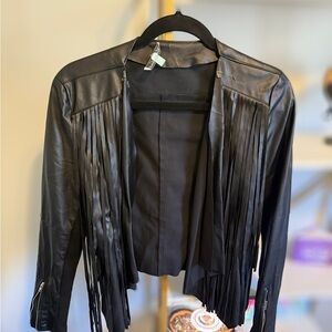 Sleek Black Leather Fringe Jacket
